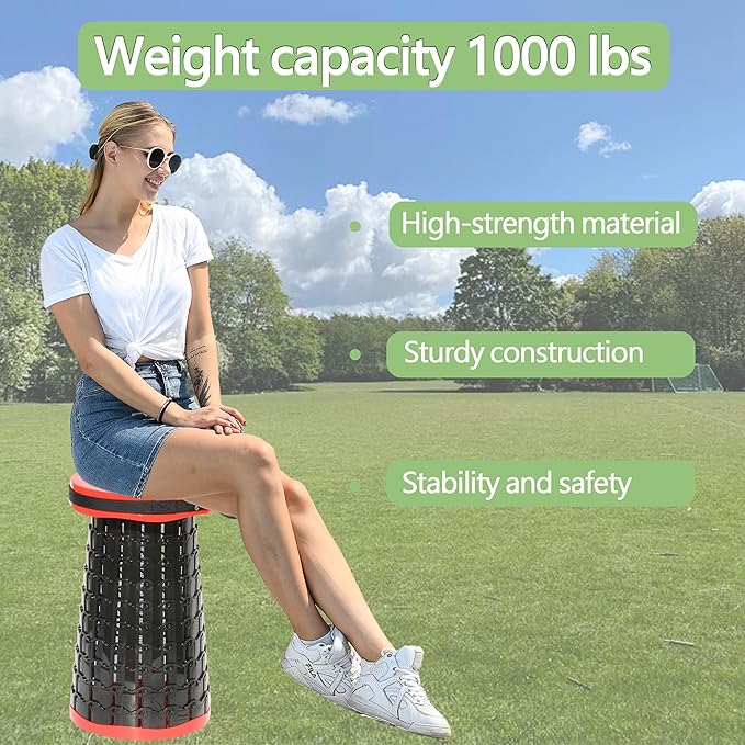 ALEVMOOM Upgraded XXL Collapsible Stool with Cushion 19.7",1000lbs Max Weight,Wider & Taller Pop Up Seat, Heavy Duty Portable Retractable Folding Stool for Camping & Outdoors (Red)