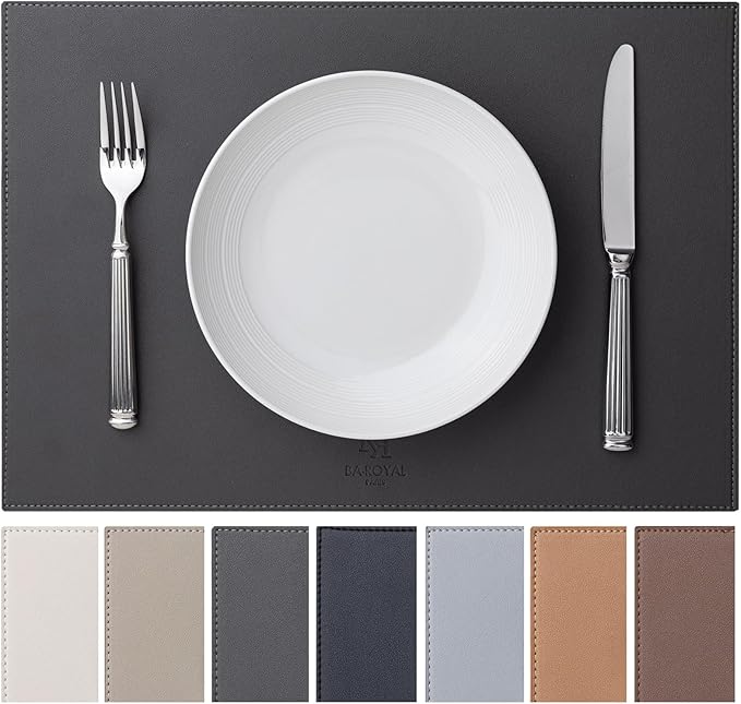 Faux Leather Placemats Set of 12 Vinyl Washable Wipeable Table Mats for Kitchen Dining Table Heat Resistant Waterproof Modern Indoor/Outdoor Placemats Non-Slip Easy Clean Place Mats -Dark Gray