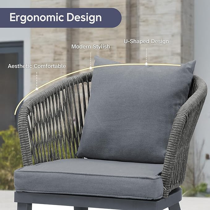 PURPLE LEAF 16 Pieces Patio Dining Set Wicker Outdoor Furniture Rectangular Table and Chairs Set for Garden Deck Aluminum Frame Backyard Kitchen Set, Cushions and Pillows Included Grey