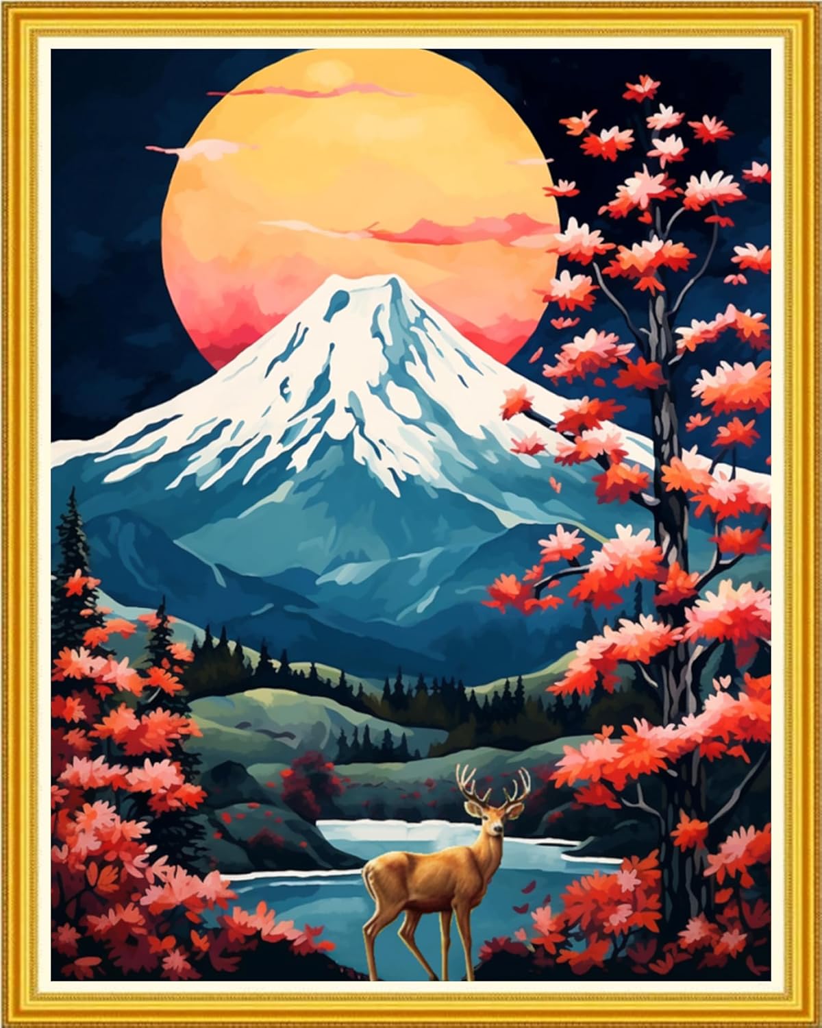 Hopeart Stamped Cross Stitch Kits for Beginner Embroidery Kits for Beginners Adults DIY 11CT Cross Stitch Patterns Needlepoint Kits Crossstitching Kits-Snow Mountain Moon 16x20 inch