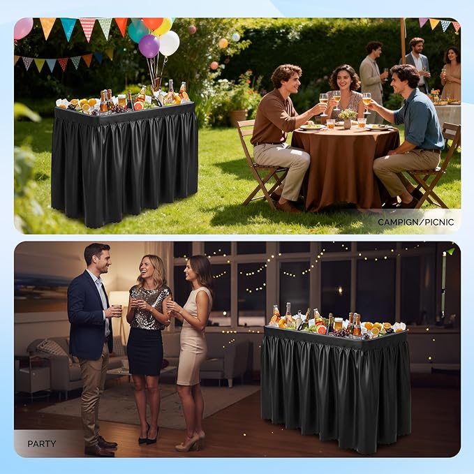 VINGLI 4FT Ice Table, Portasble Cooler Side Table with Removable Skirt, Patio Table, Indoor & Outdoor Bar for Events, Parties and Camping Black