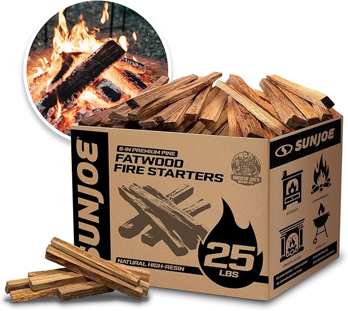 Sun Joe 25-Pound Fatwood Fire Starter Sticks, All-Natural Pine Kindling for Fireplace, Wood Stove, Pit and Grill, Made for Indoor or Outdoor Use