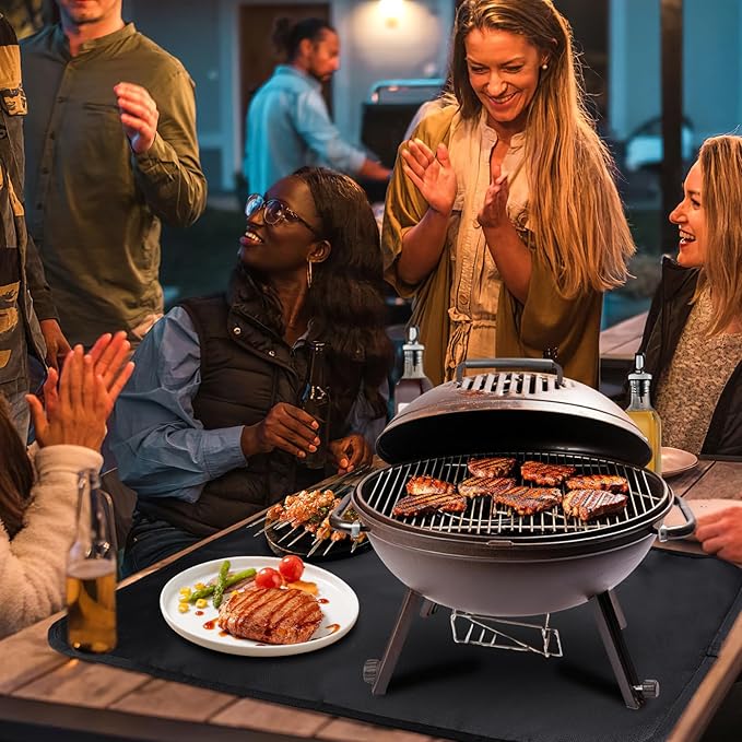 Apipi 25 x 19.5in Fireproof Grill Mat for Outdoor Grill - 2mm Thickened Heat Resistant Mat for Countertop, Easy to Clean & Waterproof & Oil Proof for Protecting Prep BBQ Table