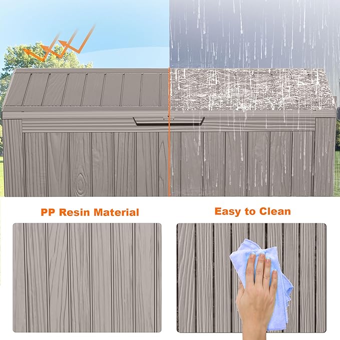 75 Gallon Outdoor Storage Box, Resin Deck Boxes Waterproof, Indoor Outdoor Bin for Package Delivery, Patio Cushions, Gardening Tools, Lockable, UV Resistant