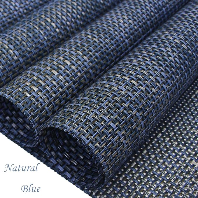 Thicken Placemats Set of 6 Vinyl Heat-Resistant Table Mats Washable Plastic Placemats for Dining Table (Blue)
