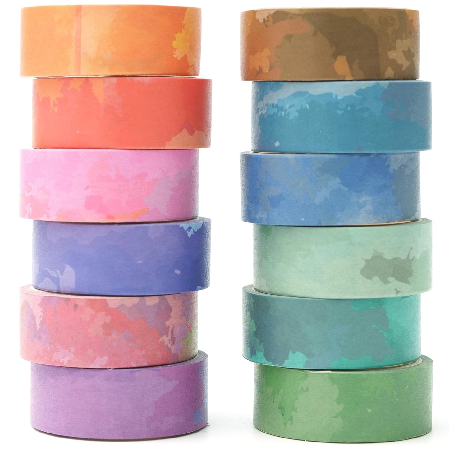 YUBX Watercolors Washi Tape Set 12 Rolls Pastel Colors Masking Macaron Graphic Decorative Tapes for Arts, DIY Crafts, Journals, Planners, Scrapbook, Wrapping
