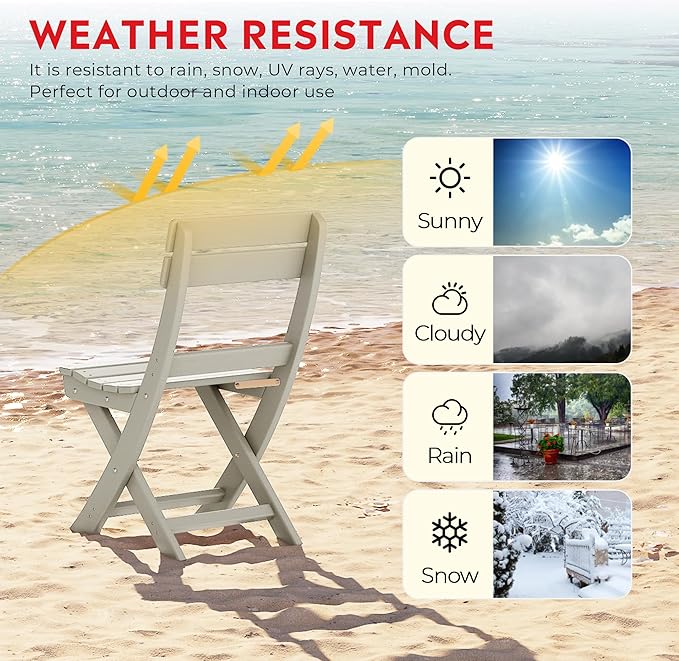 Costaelm Paradise 3-Piece Outdoor HDPE Folding Patio Bistro Table and Chairs, Sand