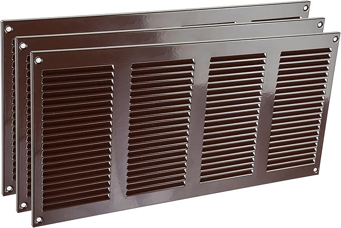 Vent Systems 16" x 8" Inch Brown Metal Air Vent Cover - 3 Pack - Louvered Wall Grille with Built-in Mesh Screen - Durable HVAC Duct Cover for Exhaust and Supply in Home, Garage - Indoor & Outdoor Use
