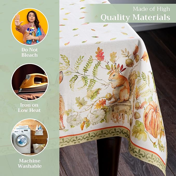 Maison d' Hermine Table Cloth Rectangle Table 100% Cotton 70 x 120 Inches Fall Tablecloth Reusable Everyday Use for Thanksgiving Christmas Decorations Dining Farmhouse Party (Pumpkin Passion)