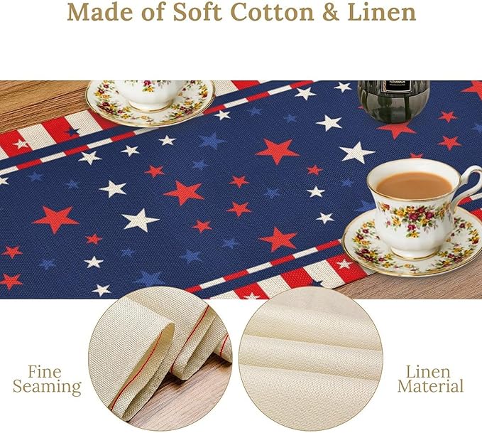 4th of July Table Runner, America Stars Stripes Patriotic Independence Memorial Day Table Runner for Kitchen Dining Home Party Holiday 13x108in