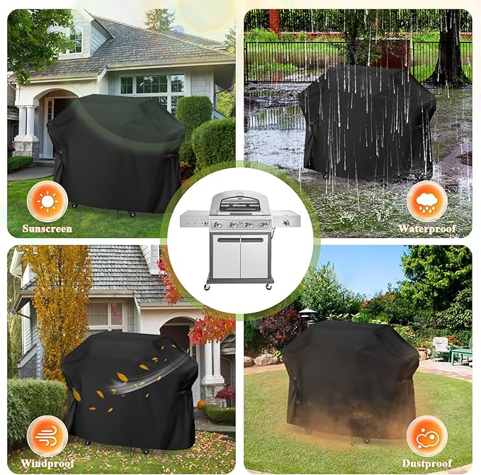 Gas Grill Cover for Cuisinart Propel + 4-Burner 3-in-1 Gas Grill, 57 Inch Outdoor Heavy Duty BBQ Grill Cover - 57" L×25" W×45" H, Black