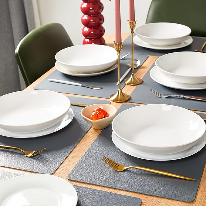 DOLOPL Placemats Set of 6, Wipeable Faux Leather Heat Resistant Table Mats - Anti Slip Table Place Mats, Modern Washable Outdoor Placemats for Kitchen Dining Room Table Decorations(Gray)