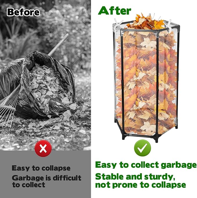 Rainmae Garden Trash Bag Holder Stand with Clips 30-55 Gallon Heavy-Duty Metal Frame Leaf Bag Holder Outdoor Waste Bags Holders for Yard & Lawn Cleanup, Gardening, Camping, Parties