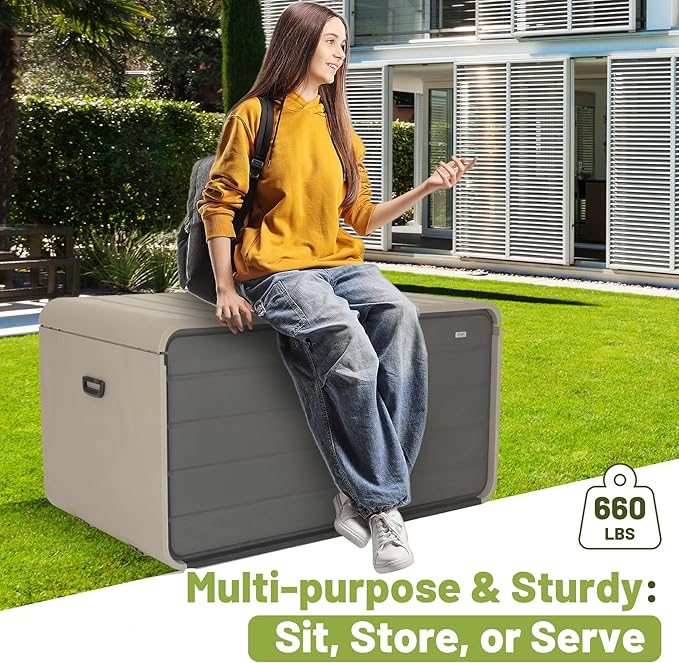 260 Gallon Outdoor Storage Box, Deck Boxes Outdoor Waterproof, Patio Storage Box, Outdoor Storage Box Waterproof, Resin, Heavy-Duty & Lockable for Backyard, Garden, Pool