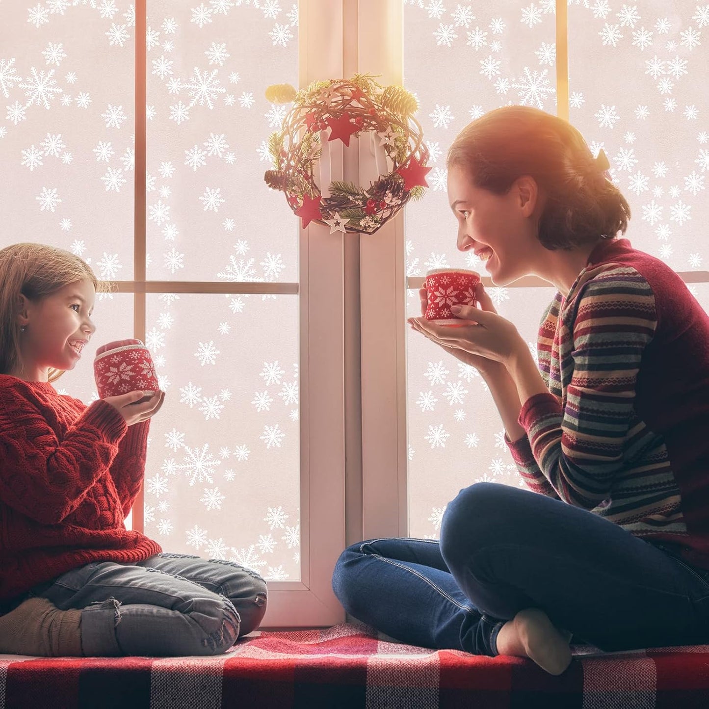 Niviy Privacy Window Film Christmas Decorations Snowflakes Window Clings Decals Stickers Non Adhesive Frosted Glass Film Heat Control 17.7” x 157”