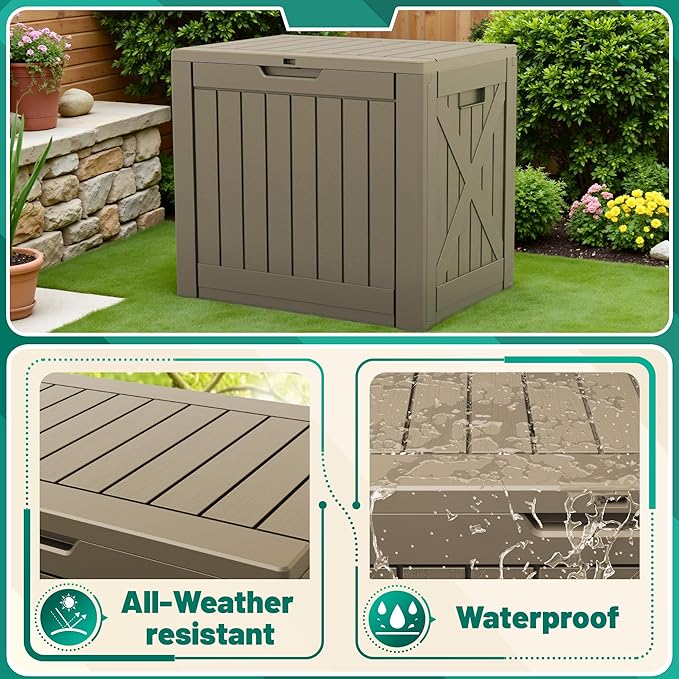 Devoko 40 Gallon Deck Box Outdoor Storage Box Waterproof for Patio, Large Outdoor Storage Bench Lockable for Outside (Brown, 40 Gallon)