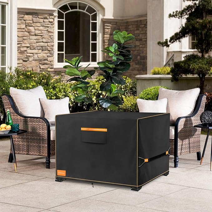 Fire Pit Cover,Outdoor Heavy Duty 600D 100% Waterproof Fire Pit Cover Square,Weatherproof Firepit Covers Square 32" L x 32" W x 24" H,Black