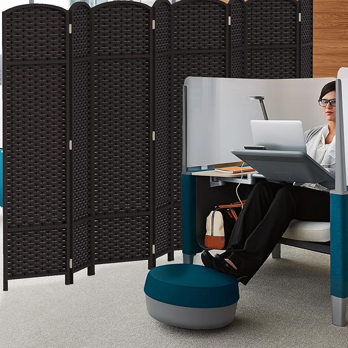 Room Divider 8 Panel Screen 5.6 Ft Tall Partition Room Dividers Brown Privacy Screens Folding Room Separation Free Standing Waterproof Wood Frame Wall Divider
