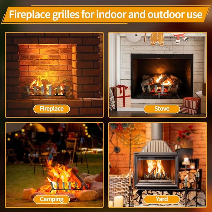 Fireplace Grate, 21 inch Solid Fireplace Log Holder, Heavy Duty Cast Iron Firewood Log Burning Rack Fire Grates for Inside Fireplace Accessories