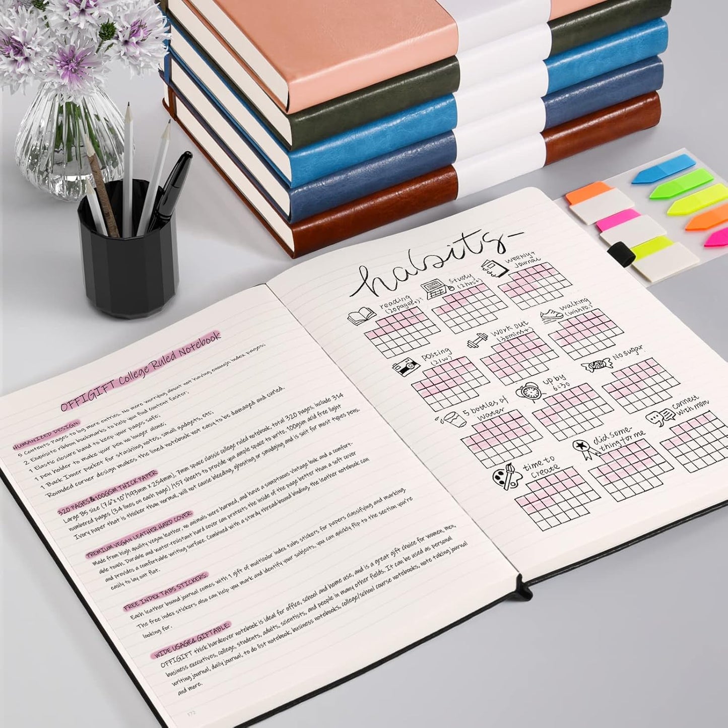 College Ruled Notebook, Large B5 Hardcover Leather Journal, 314 Numbered Pages Writing Journal, 100gsm No Bleed Paper, Lined Journal Notebook for Women Men School Office, 7.6'' X 10'', Brown