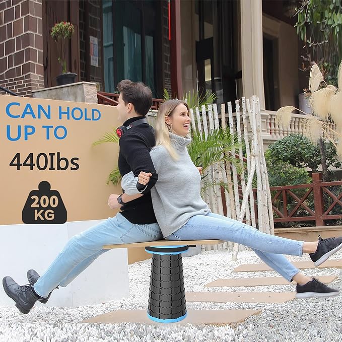 ALEVMOOM Camping Stool with Cushion,Portable Telescoping More Sturdy Capacity 440Ib,Retractable Collapsible Adjustable Folding Stool for Hiking Fishing Garden BBQ