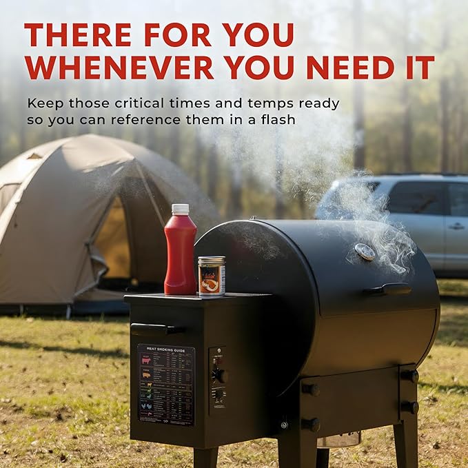 Levain & Co Meat Temperature Magnet & BBQ Smoker Guide - Pellet Smoker & Traeger Accessories - Wood, Time, & Temp - BBQ Accessories - Grilling Gifts for Men