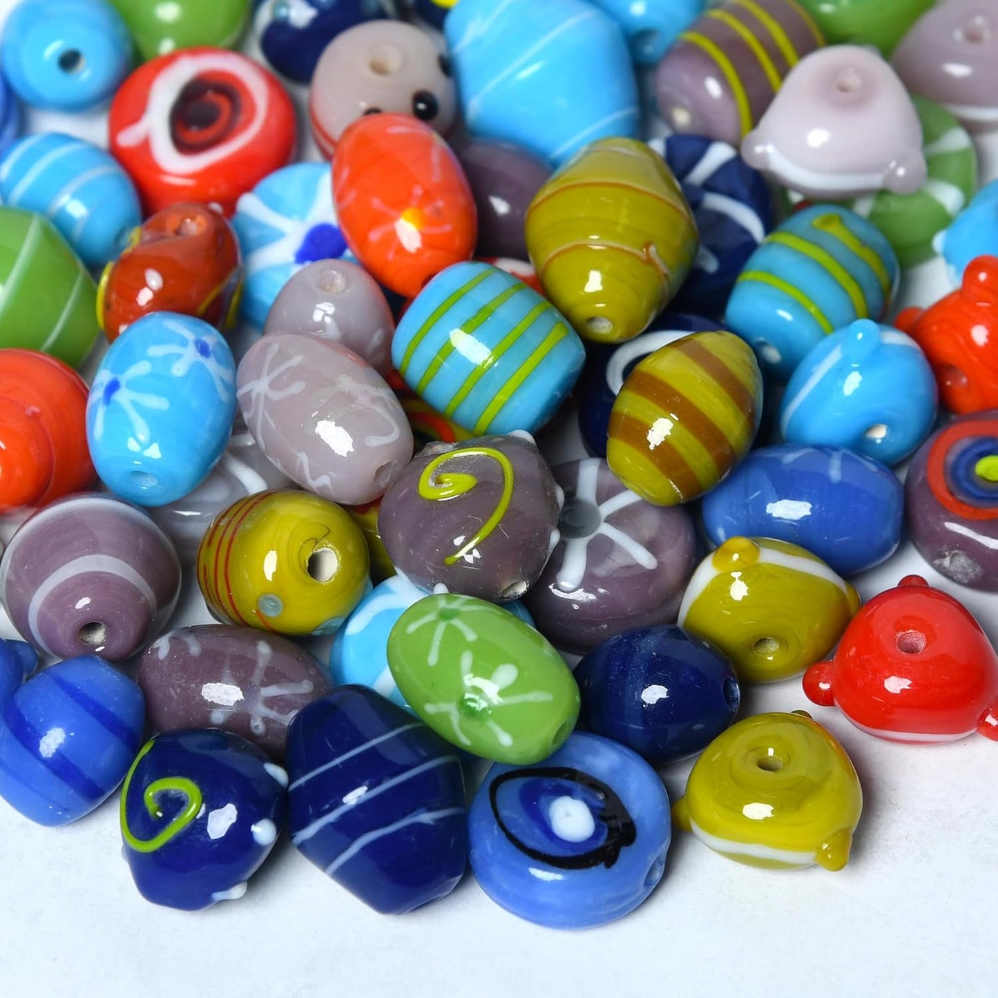 2/3 LB Bag of Assorted Glass Beads for Jewelry Making, Lampwork Murano Bead Mix for Bracelets and Necklaces, Crafting Beads Supplies Kit, Large & Small Beads (Candy Beads Mix)