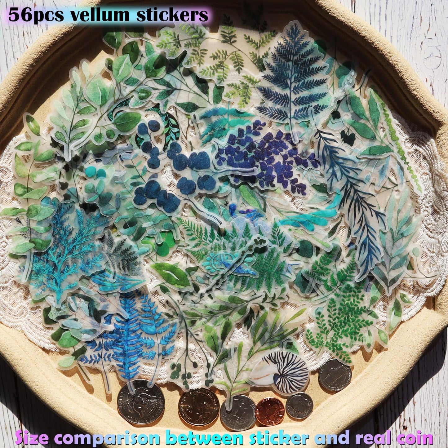 Vintage Vellum Stickers Floral Plants Elements Scrapbooking Supplies Flowers Botanic Natural Translucent Paper Self-Adhesive Junk-Journal Items (Eucalyptus)