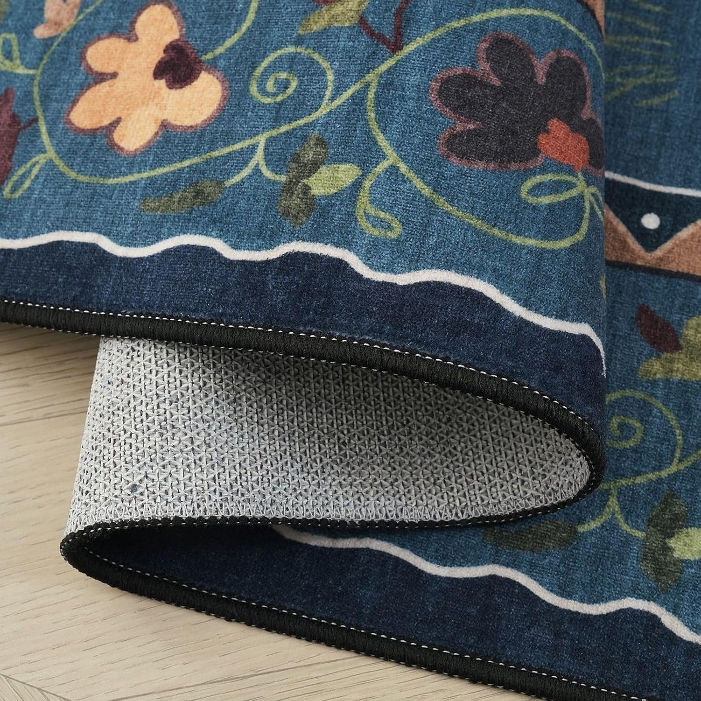 Rugcomf Runner Rug for Kitchen Non Slip 2'6''x8' Washable Rugs with Rubber Backing Soft Floral Animal Cat Carpet Runner for Kitchen Laundry Bedroom Bathroom, Pearl Gentian Blue