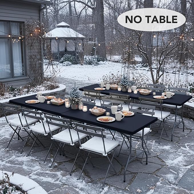 LUSHVIDA 6 Packs Vinyl Tablecloths with Flannel Backing for 6ft Rectangle Folding Table Cloths - Waterproof Plastic Picnic Table Covers with Elastic Corners, 30x72 inch, Navy Blue