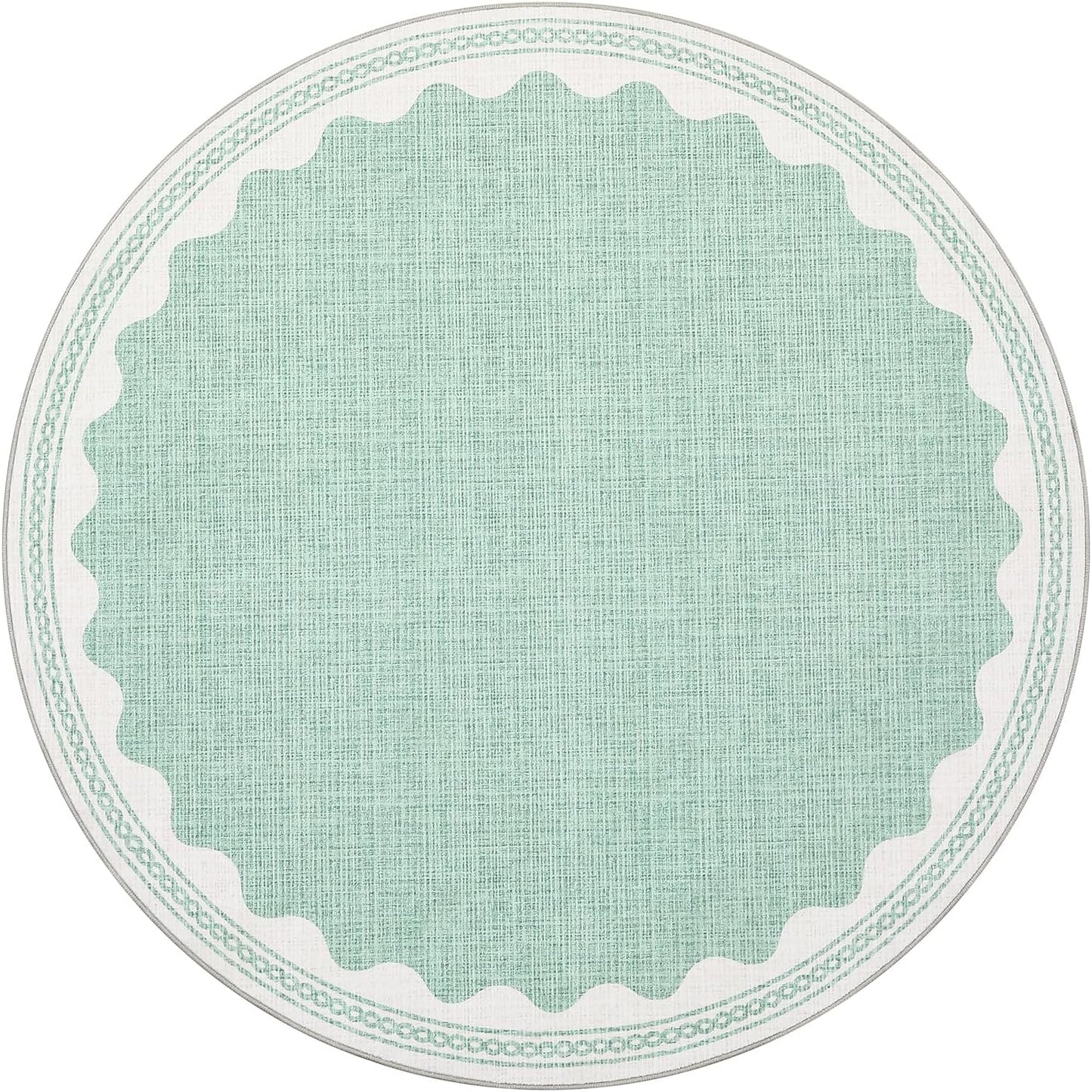Scalloped Round Rug 4ft, Small Area Rugs Solid GreenRug for Bedroom Girls, Washable Rugs for Living Room, Non Slip Scalloped Round Bath Mat, Soft Dorm Nursery Carpet for Bedside