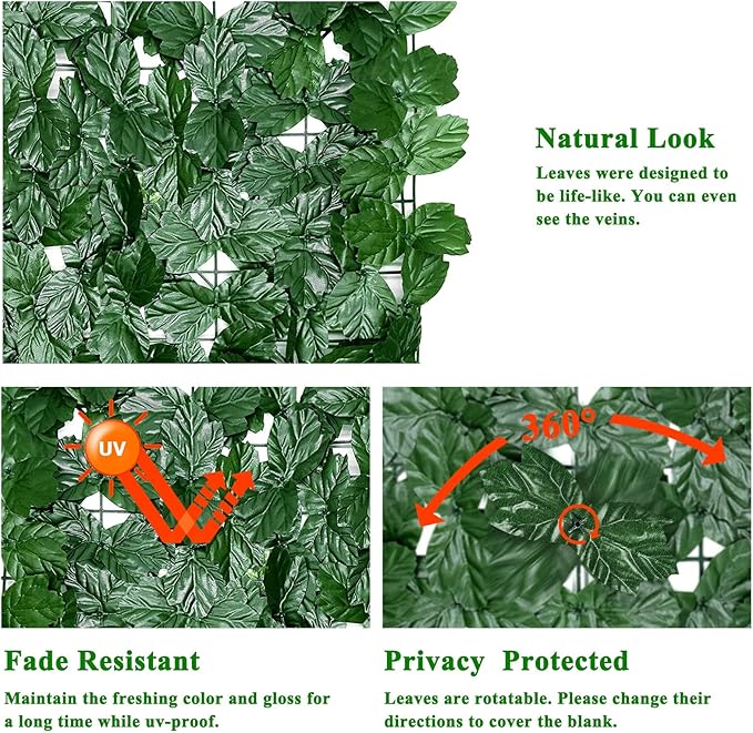 iCover Artificial Ivy Privacy Screen for Fence, 39x157in Strengthened Joint Prevent Leaves Falling Off, Faux Hedge Panels Greenery Vines, Decorative Fences for Outdoor Garden