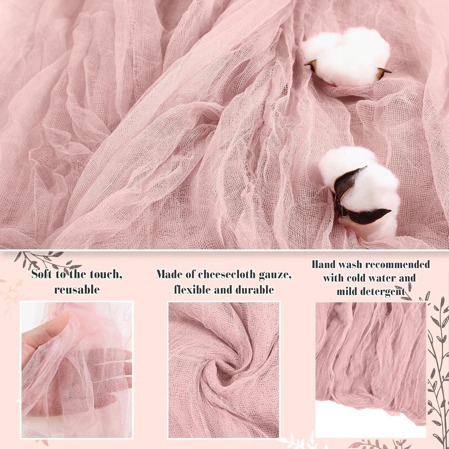 Boao Halloween Cheese Cloth 35.43 x 393.7 Inch Pink Cheesecloth Roll for Crafts Large Cotton Muslin Gauze Fabric for Halloween Outdoor & Indoor Spooky Decoration
