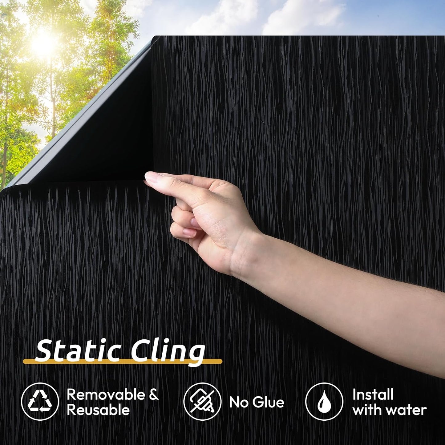 rabbitgoo Blackout Window Film, Sun Light Blocking Window Black Out Cover for UV Reduction, Removable Tint Room Darken Heat Control Frosted Glass Sticker for Home, Black, 29.5 x 78.7 Inches