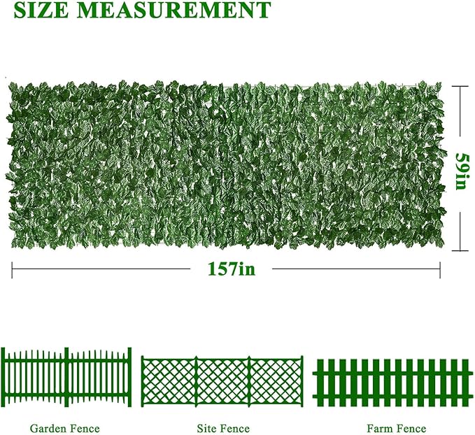 iCover 59 * 157in Artificial Ivy Privacy Fence Screen,Green Maple Leaf Strengthened Joint Prevent Leaves Falling Off, Faux Hedge Panels Greenery Vines, Decorative Fences for Outdoor, Garden