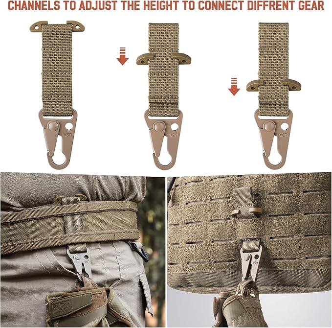 LIVANS Molle Belt Clip Key Holder Tactical Battle Belt Plate Carrier Vest Attachment Clip for Hanging Keys or Gloves, Universal Fit Molle Accessories Clip |T-Mount Clash Hook, Include Z-Buckle