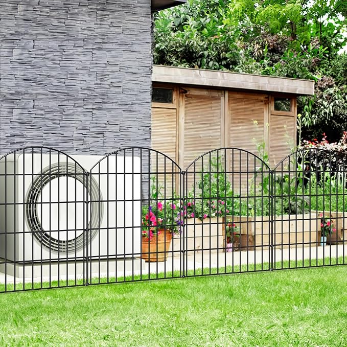 Metal Garden Fence 36in (H) x 23.3ft (L), 10 Panels + 11 Stakes Dog Fences Border Fence Animal Barrier, No Dig Garden Fencing for Yard Flower Bed Lawn Patio Outdoor, CTW3610 Black