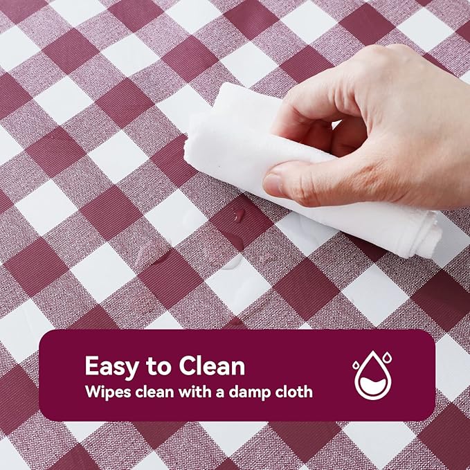 Romanstile Square Vinyl Tablecloth, 100% Waterproof Buffalo Gingham Plastic Table Cloth, Heavy Duty Wipeable Checkered Table Covers for Outdoor, Camping, Picnic, Patio - 60 x 60, Burgundy