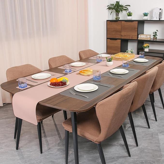 Myir JUN Table Runner Double Sided Vinyl Runner Table 72 Inch Long Runner for Table Washable Waterproof Non-Slip for Home Decorations Gray Pink,12 x 72 inch