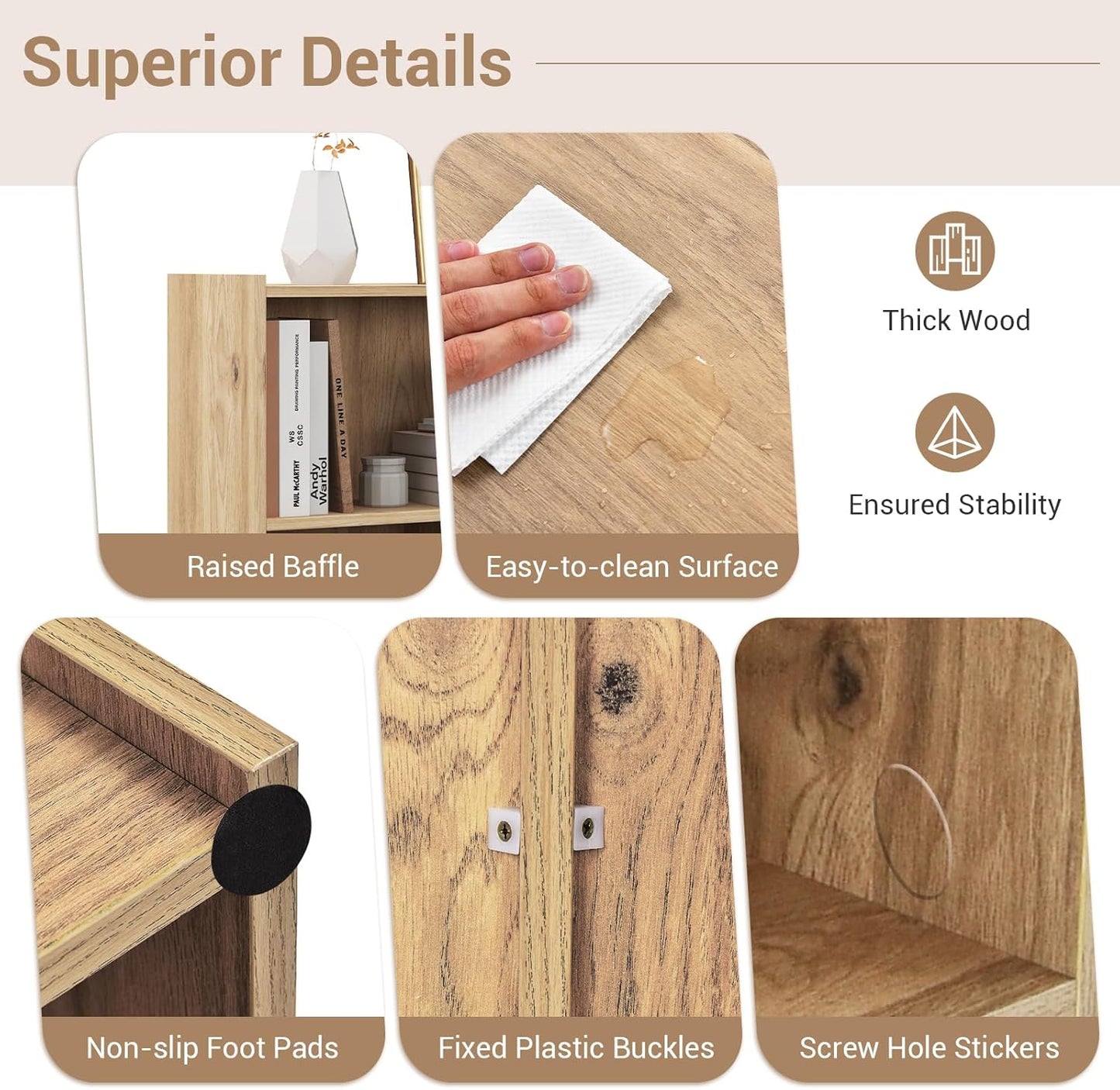 LOKO 2 Tier 5 Cube Bookcase, Open Shelf Storage Cabinet, Wooden Display Cabinet Shelf, Multipurpose Bookshelf for Living Room, Bedroom, Hallway, Home Office, Classroom (Natural)