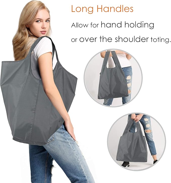 BeeGreen Grey Reusable Shopping Bags Wholesale Gray Reusable Grocery Bags Bulk Foldable-Machine Washable with Zipper Storage Pouch 20 Pieces