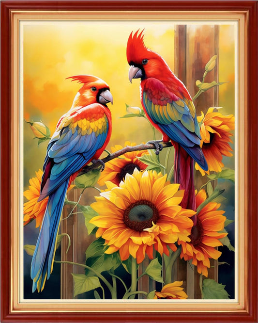 Funchey Stamped Cross Stitch Kits, DIY Cross Stitch Pattern for Adults Beginners Needlepoint Kits Embroidery Kit Arts and Crafts 11CT-Sunflower Bird 16x20 inch