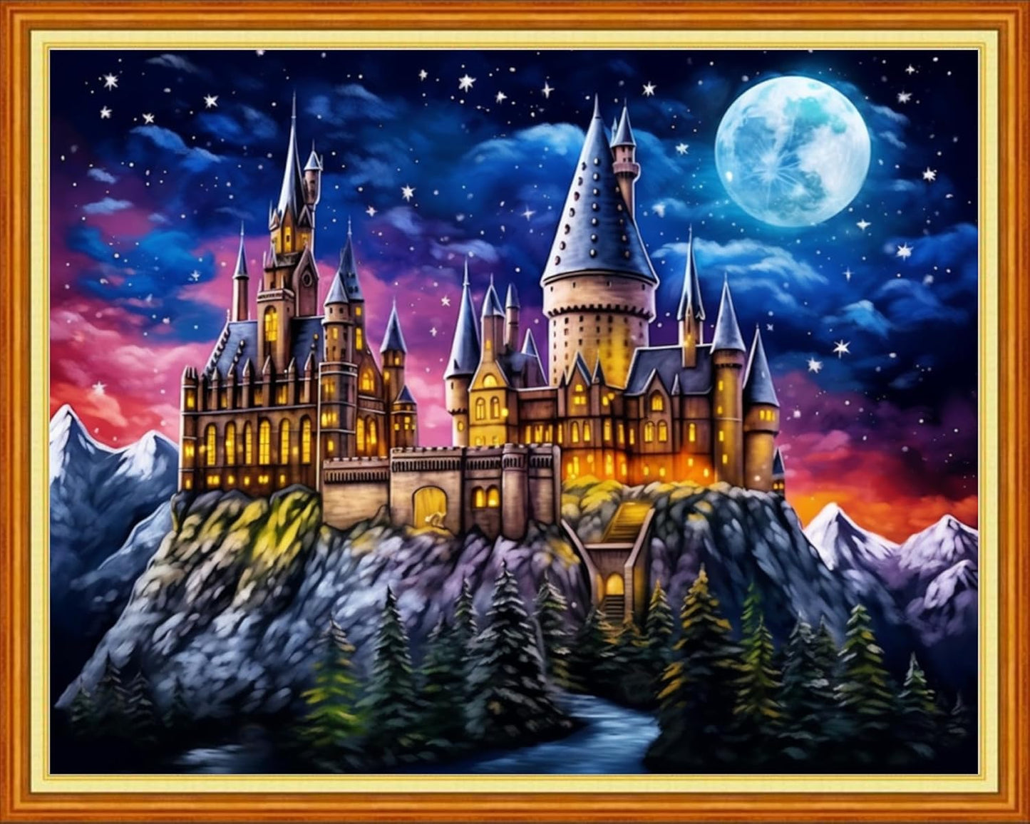 Magxvouy Cross Stitch Kits Stamped Full Range of Embroidery Kits,Cross Stitch Patterns Needlework Kits for Beginners 11CT Printed Kits&Moon Castle 16x20 inch