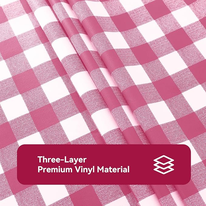 Romanstile Rectangle Vinyl Tablecloth, 100% Waterproof Buffalo Gingham Plastic Table Cloth, Heavy Duty Wipeable Checkered Table Covers for Outdoor, Camping, Picnic, Patio - 54 x 108, Hot Pink