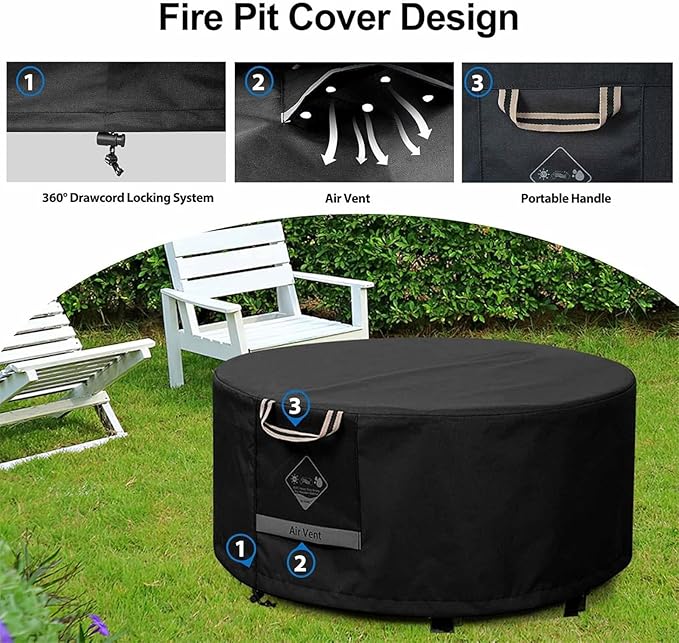 QH.HOME Fire Pit Cover Square Heavy Duty Fabric 100% Waterproof, Fits Outdoor for 29”,30 inch Fire Pit/Table Cover,Gas Fire Pit Cover (30”L x 30”W x 24”H,Black)