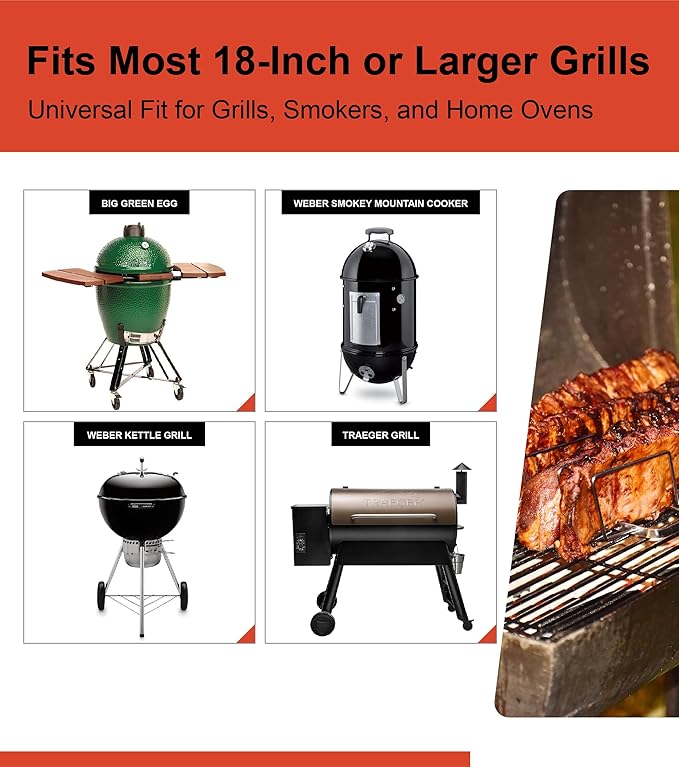 Rib Rack for Smoking – Foldable Extra Long Stainless Steel Rib Holder for 4 Ribs Upright – Fits 18" Smoker, Weber, Kamado, Traeger – BBQ Grill Accessories for Men & Meat Lovers