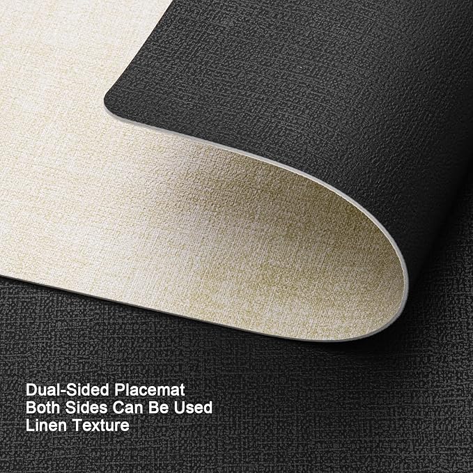 Myir JUN Placemats Set of 8, Dual Sided Faux Leather Placemats Place Mats Set of 8 Indoor for Dining Table Non-Slip Washable Heat Resistant Outdoor Table Mats (Set of 8, Black Cream)