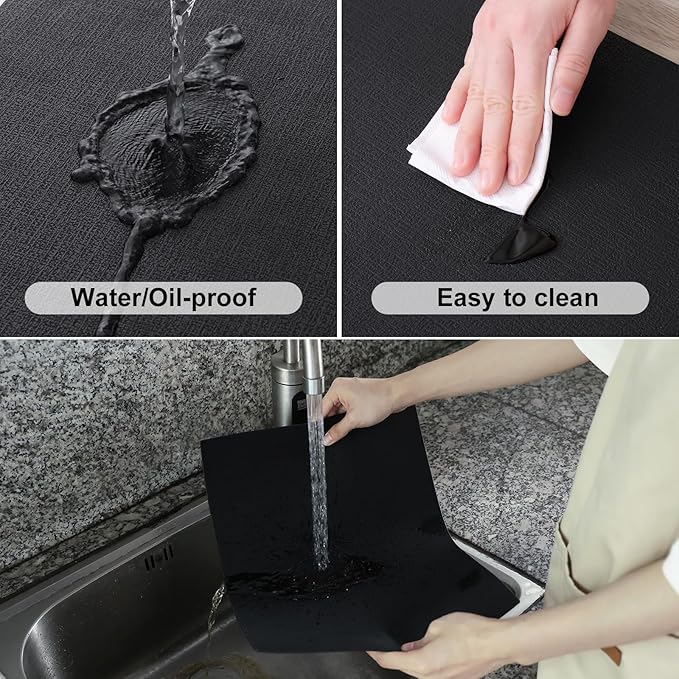 Homaxy Faux Leather Heat Resistant Placemats for Dining Table Set of 8, Waterproof Wipeable Washable PU Table Mats, Easy to Clean Anti-Slip Place Mats, 11.8" x 17", Black