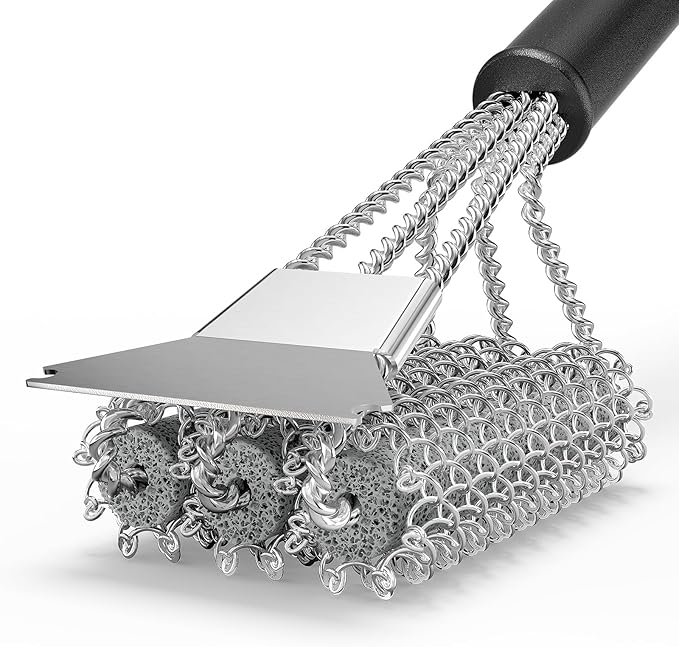HOUSE AGAIN Grill Brush and Scraper Bristle Free, 304 Stainless Steel Brush Head Non Metal Bristles, Safe Steam Outdoor Grill Cleaning BBQ Grill Accessories for Smoker/Porcelain/Weber Gas/Charcoal