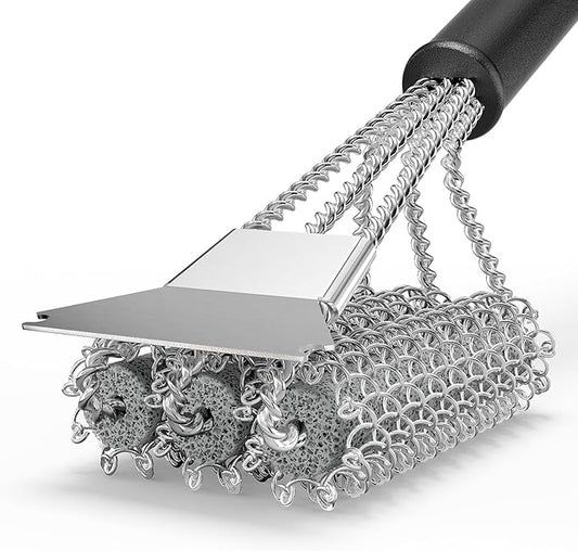 HOUSE AGAIN Grill Brush and Scraper Bristle Free, 304 Stainless Steel Brush Head Non Metal Bristles, Safe Steam Outdoor Grill Cleaning BBQ Grill Accessories for Smoker/Porcelain/Weber Gas/Charcoal